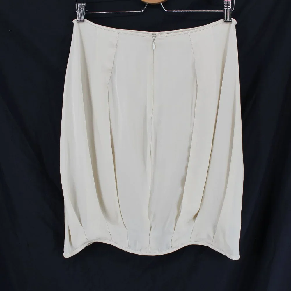 GARY GRAHAM Cream Silk Pleated Skirt Knee Length Scalloped Hem Lined 4 Runs Big - Picture 6 of 10